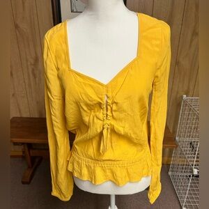 Express Yellow Long Sleeve Top Sweetheart Neck Top Size S